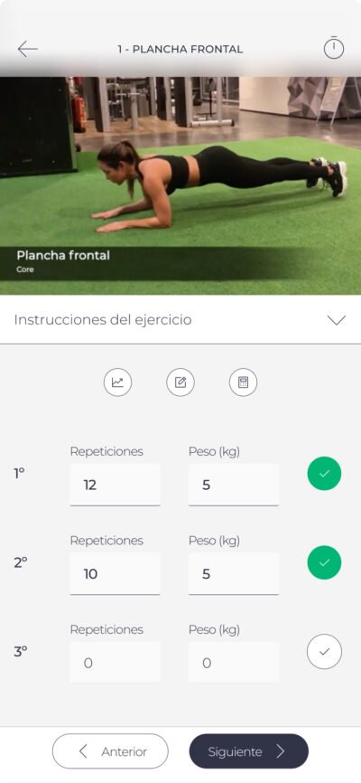 Pantalla de ejercicio en la app